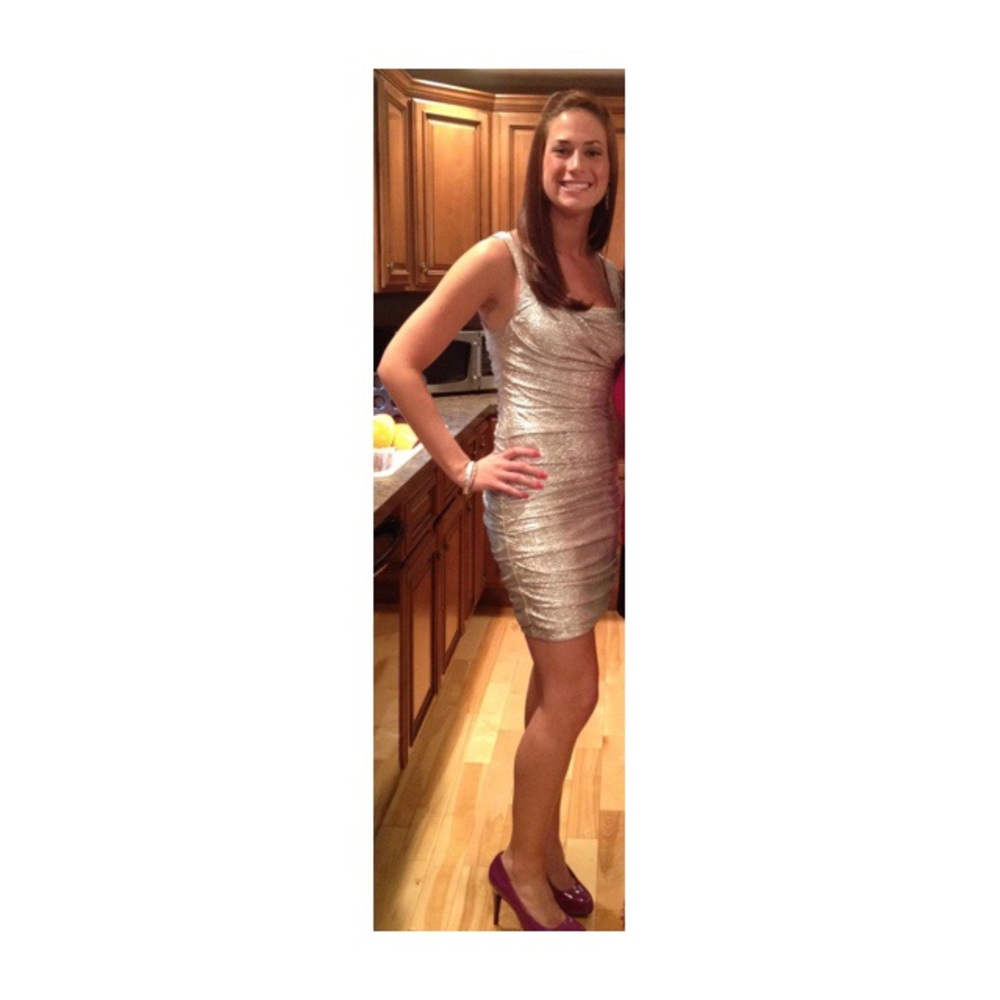 Express- Champagne Ruched Bodycon Dress - Picture 4 of 4